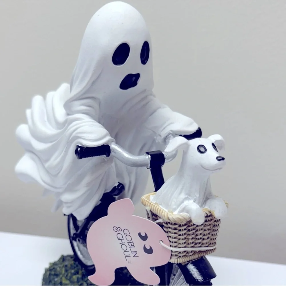 New Ghost Riding Bicycle with Ghost Dog in the Basket Figurine, Halloween